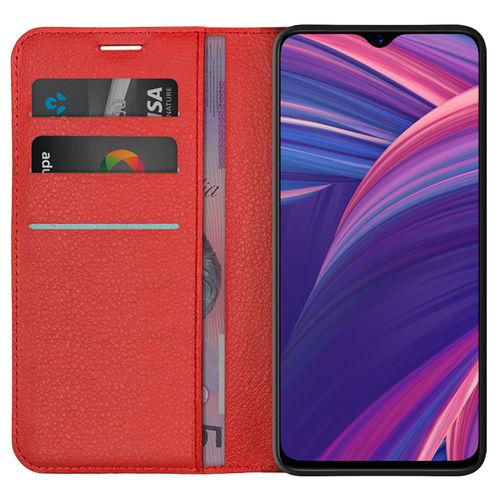 Leather Wallet Case & Card Holder Pouch for Oppo R17 Pro - Red